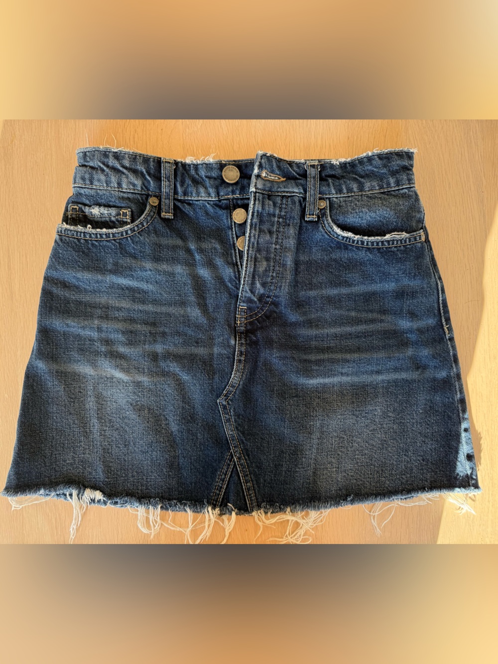PAIGE Althea Blue Denim Mini Skirt with Button Waist